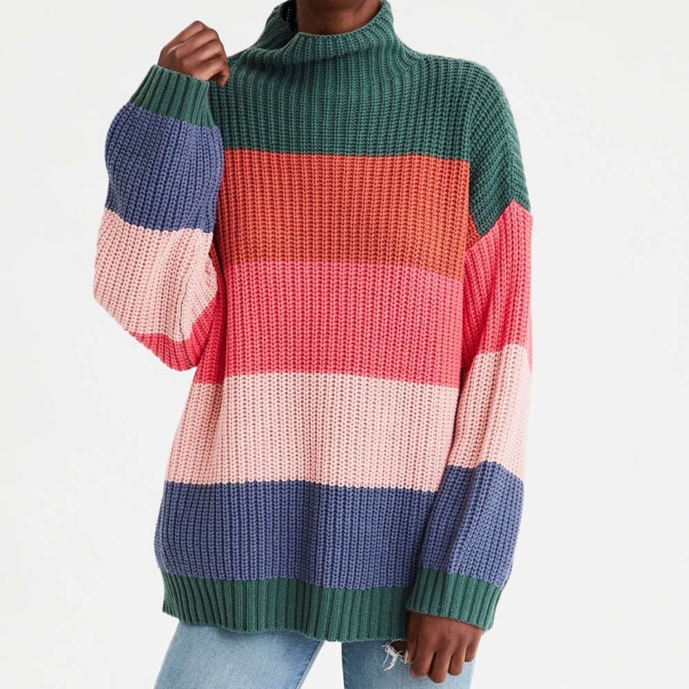 AE Multicolor Oversized Mock Neck Sweater